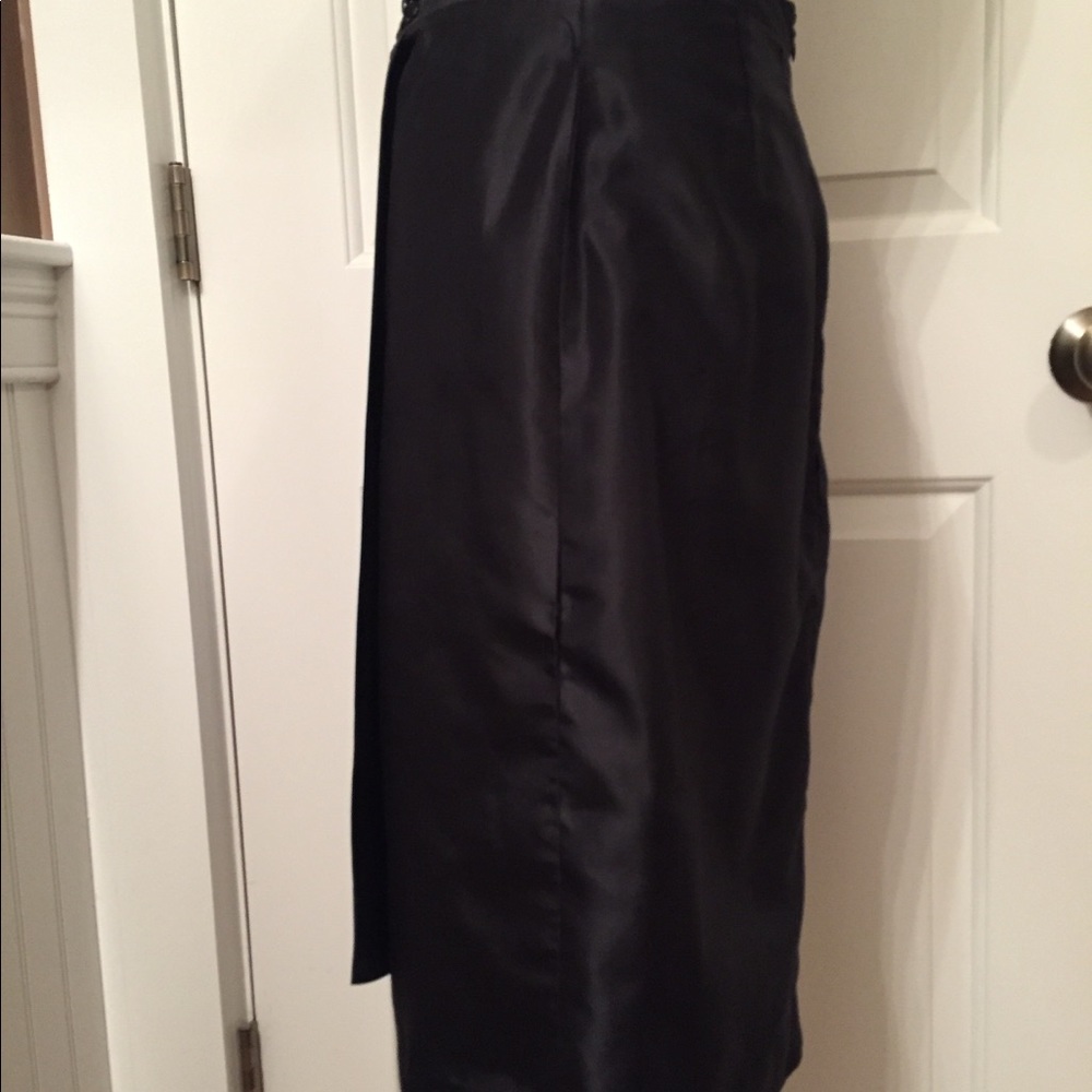 MEGAN PARK SKIRT PENCIL BLACK SILK BEADS WRAP LOOK SIZE 0 - Picture 4 of 10